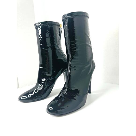 Chanel Patent Leather Black Ankle Boots Glossy CC Logo Booties Classic Chic 39 - Picture 5 of 10
